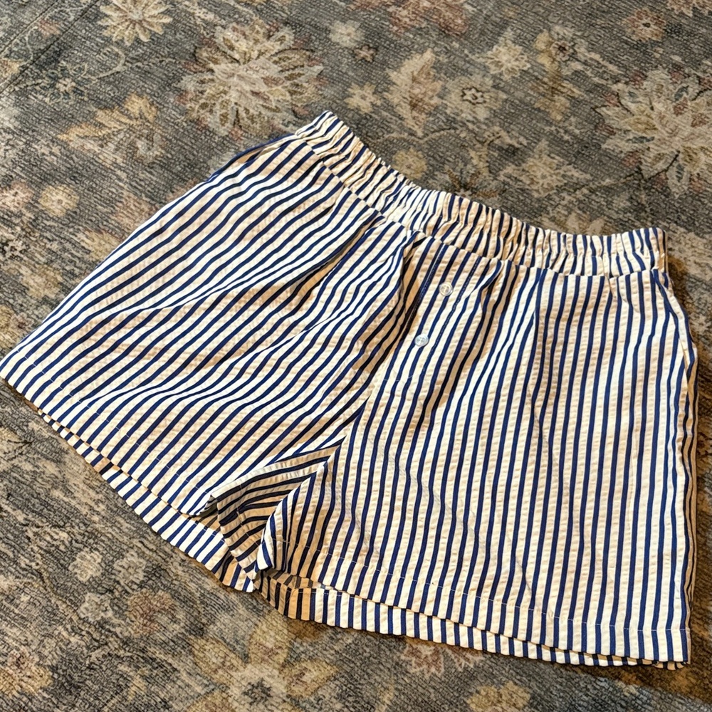 Blue and White Striped Women's Shorts
